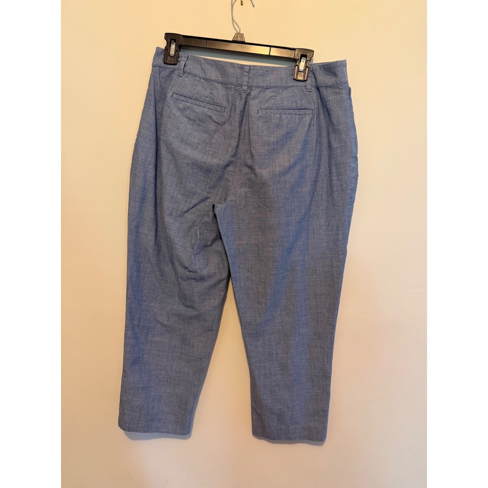 Talbots Perfect Crop Pants 10P Blue Cotton Chambray Button Hem Petite Trousers - Picture 2 of 9